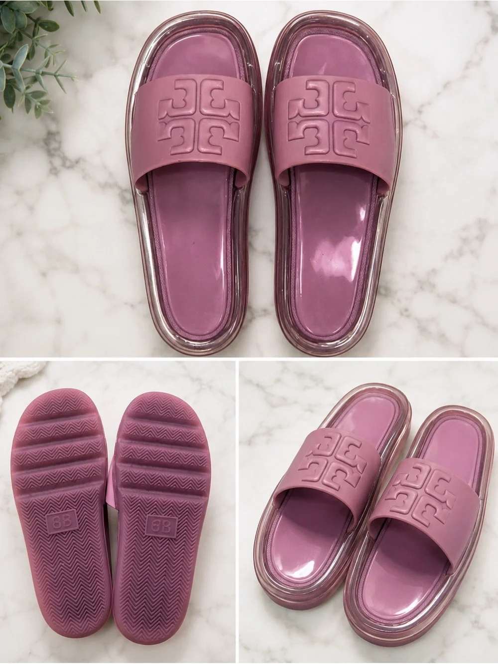 Tory Burch Pink Logo Jelly Slide Sandals